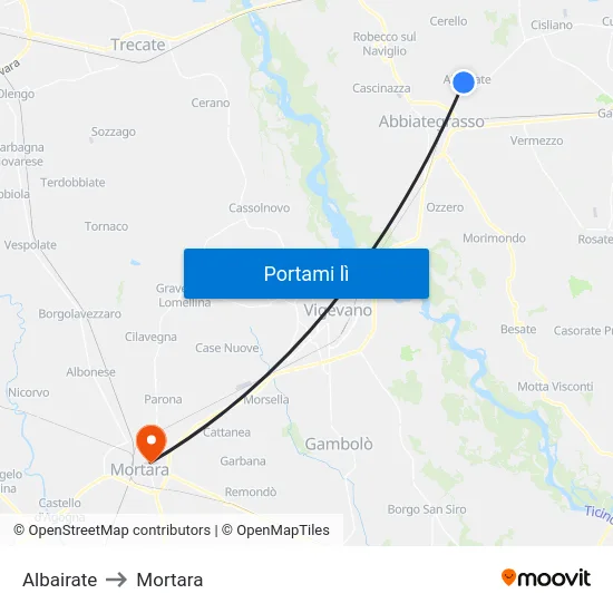 Albairate to Mortara map