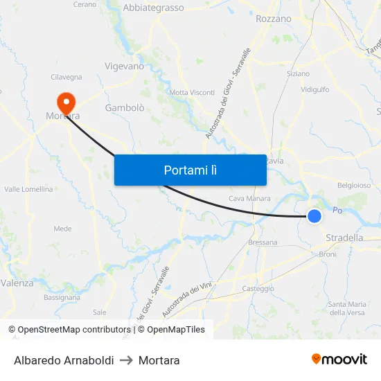 Albaredo Arnaboldi to Mortara map