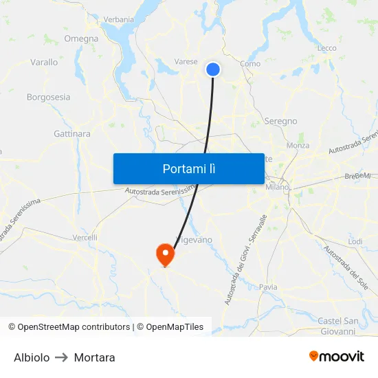 Albiolo to Mortara map