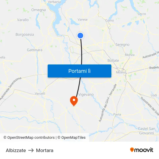 Albizzate to Mortara map