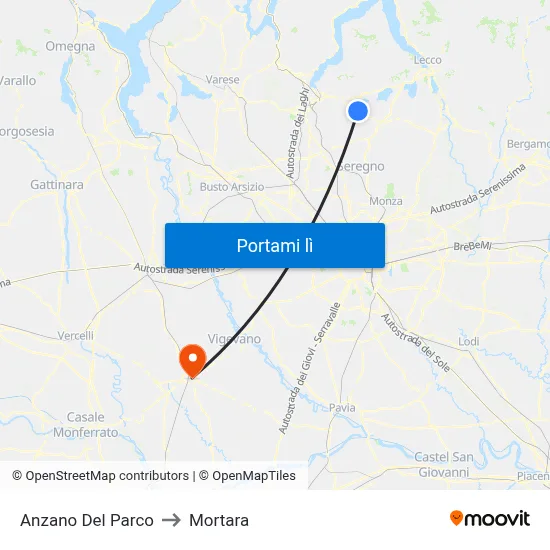 Anzano Del Parco to Mortara map