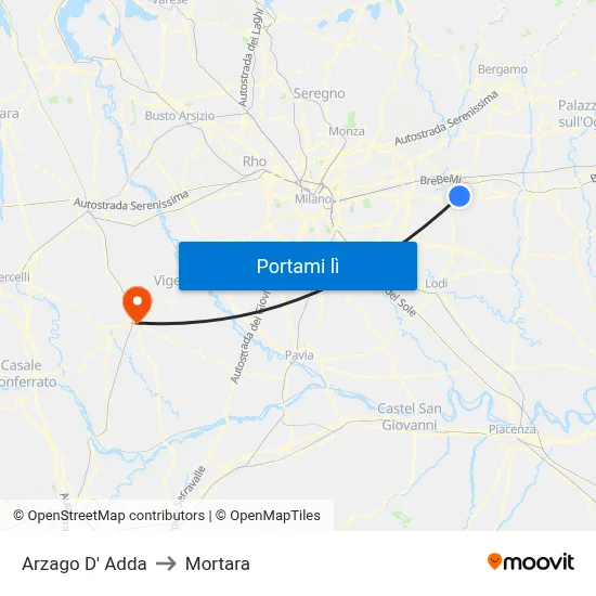 Arzago D' Adda to Mortara map