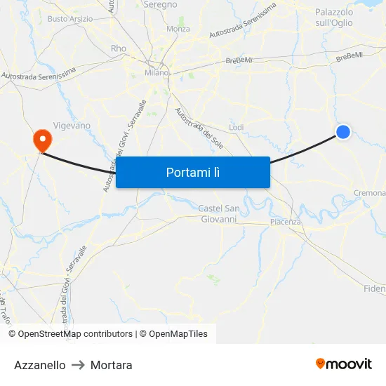 Azzanello to Mortara map