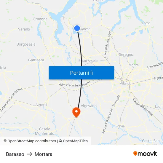 Barasso to Mortara map