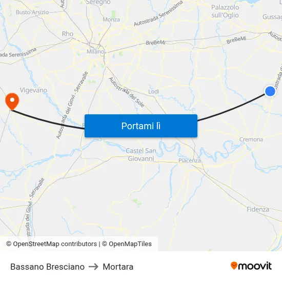 Bassano Bresciano to Mortara map
