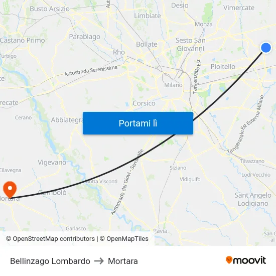 Bellinzago Lombardo to Mortara map