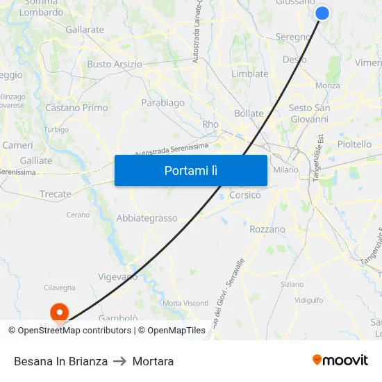 Besana In Brianza to Mortara map