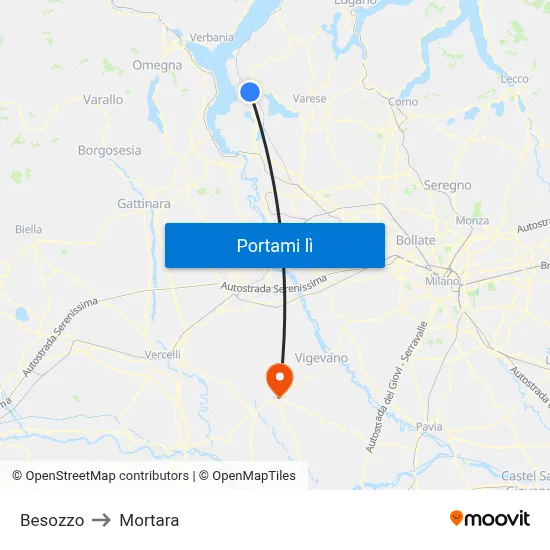 Besozzo to Mortara map