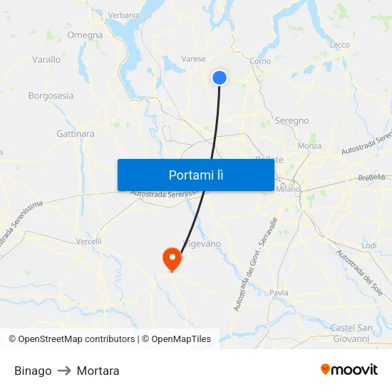 Binago to Mortara map