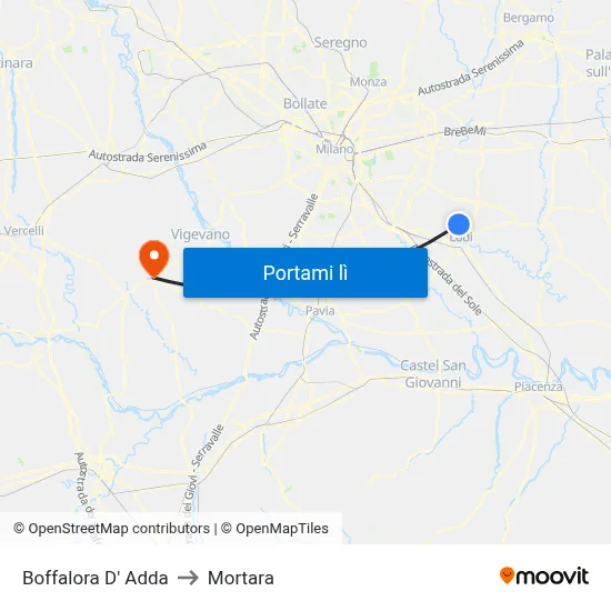 Boffalora D' Adda to Mortara map