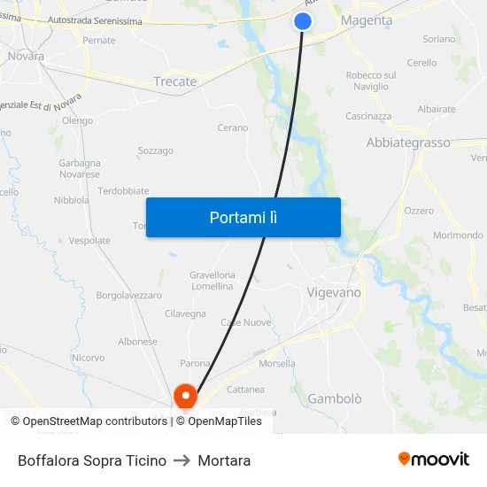 Boffalora Sopra Ticino to Mortara map