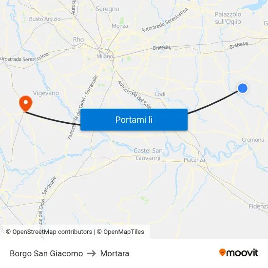 Borgo San Giacomo to Mortara map