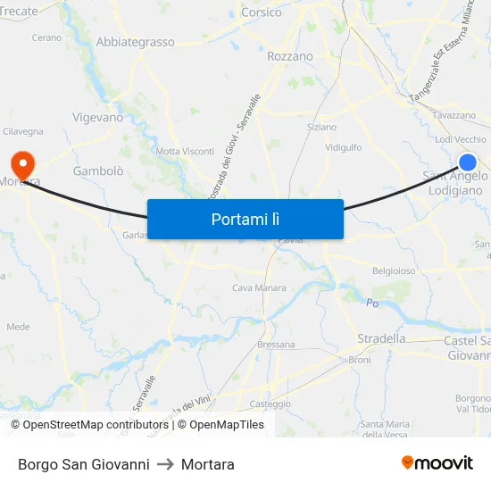 Borgo San Giovanni to Mortara map