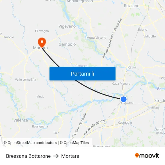 Bressana Bottarone to Mortara map