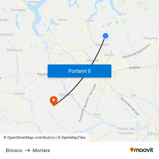 Briosco to Mortara map
