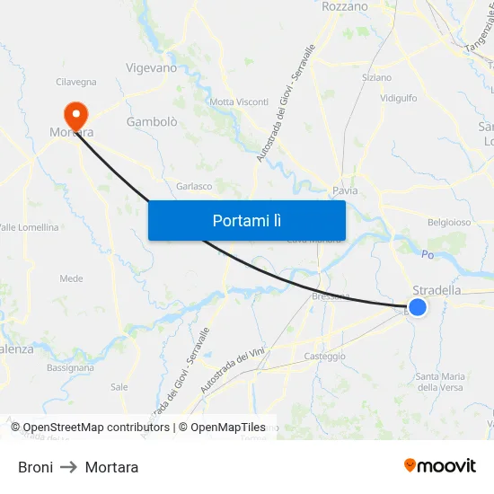 Broni to Mortara map