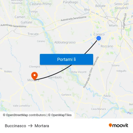 Buccinasco to Mortara map
