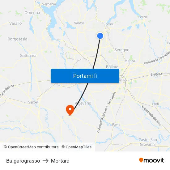 Bulgarograsso to Mortara map