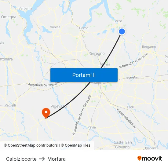 Calolziocorte to Mortara map