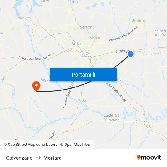Calvenzano to Mortara map