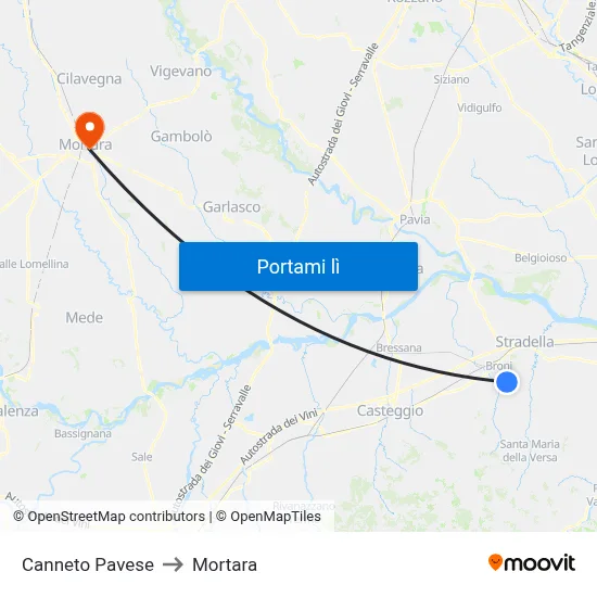 Canneto Pavese to Mortara map