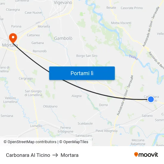 Carbonara Al Ticino to Mortara map