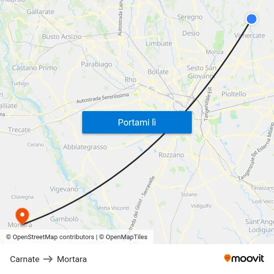 Carnate to Mortara map