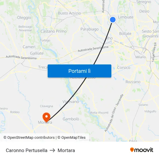 Caronno Pertusella to Mortara map