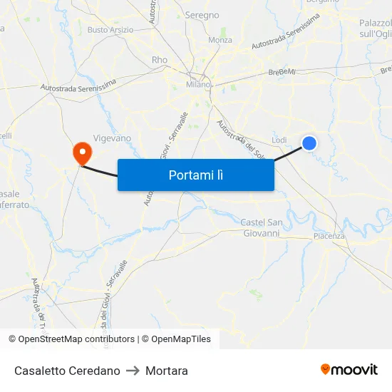 Casaletto Ceredano to Mortara map