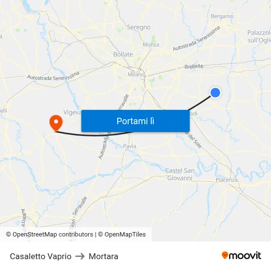 Casaletto Vaprio to Mortara map