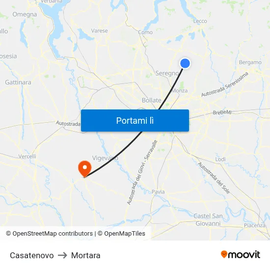 Casatenovo to Mortara map