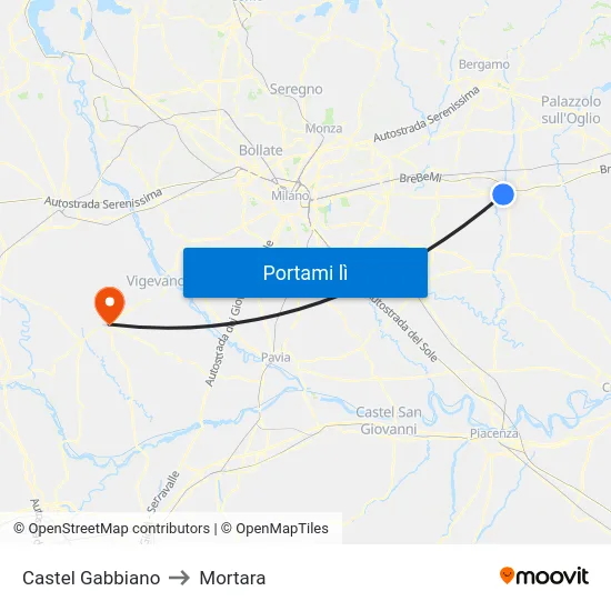 Castel Gabbiano to Mortara map