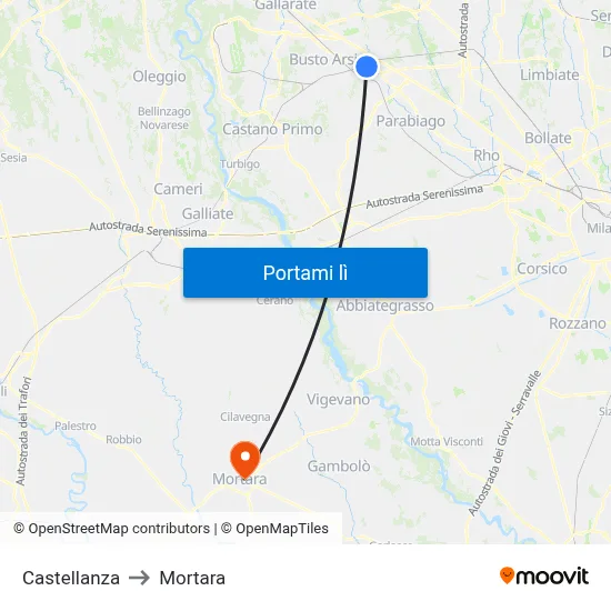 Castellanza to Mortara map
