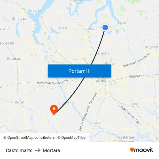 Castelmarte to Mortara map