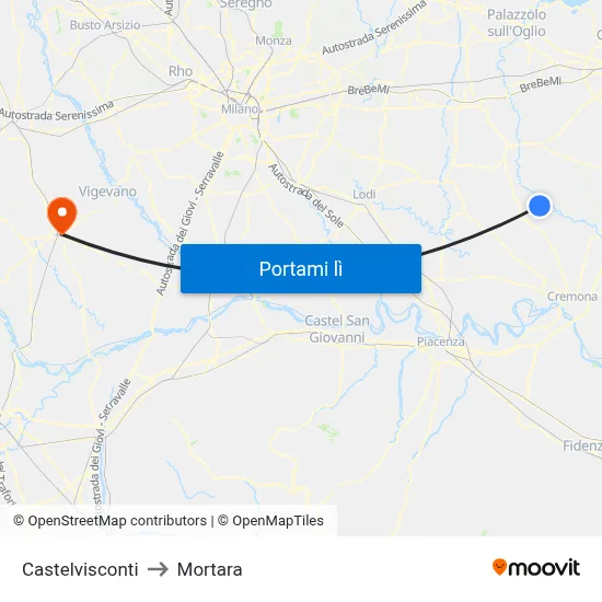 Castelvisconti to Mortara map