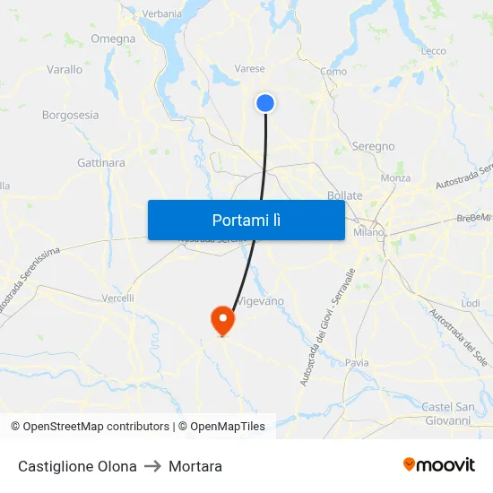 Castiglione Olona to Mortara map