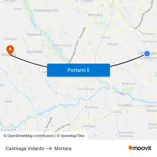 Castiraga Vidardo to Mortara map