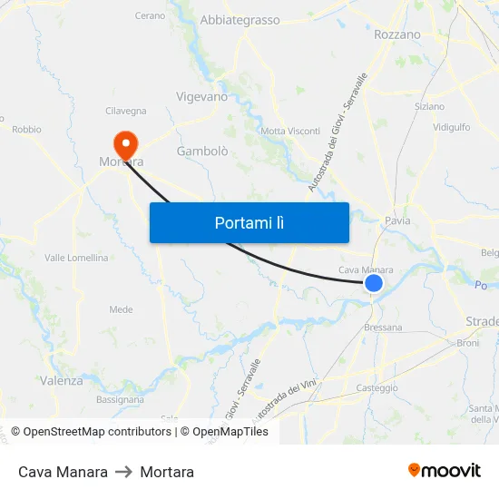 Cava Manara to Mortara map
