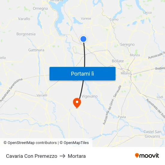 Cavaria Con Premezzo to Mortara map