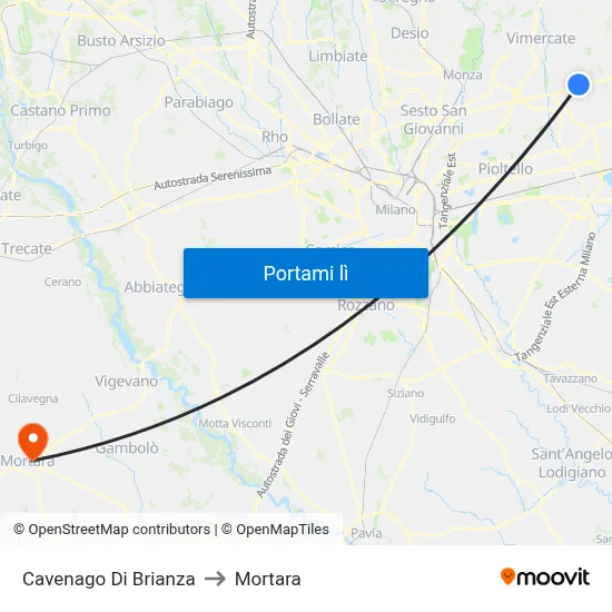 Cavenago Di Brianza to Mortara map