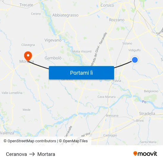 Ceranova to Mortara map