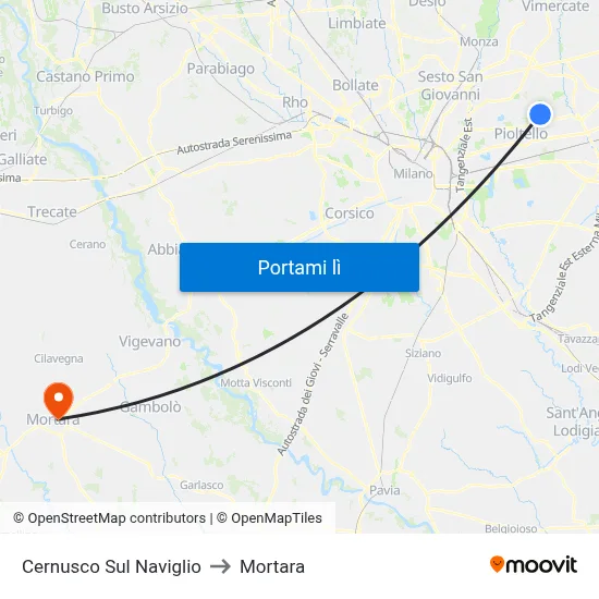 Cernusco Sul Naviglio to Mortara map