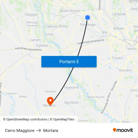 Cerro Maggiore to Mortara map