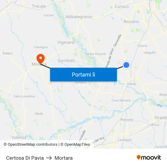Certosa Di Pavia to Mortara map