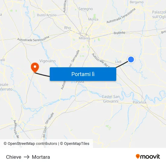 Chieve to Mortara map
