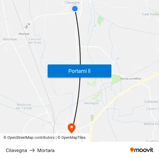 Cilavegna to Mortara map