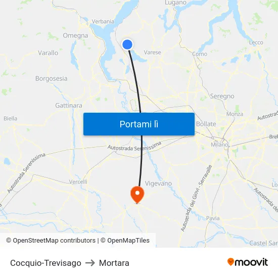 Cocquio-Trevisago to Mortara map