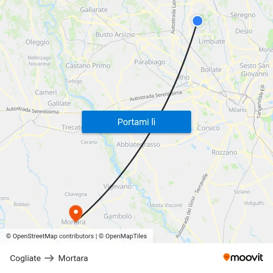 Cogliate to Mortara map