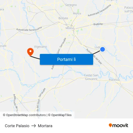 Corte Palasio to Mortara map