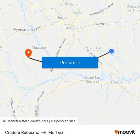 Credera Rubbiano to Mortara map